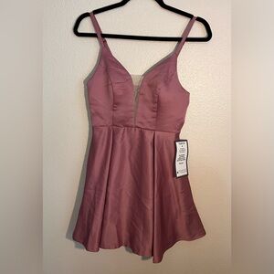 Speechless Mauve Fit & Flare Party Dress – Plunge Mesh Neckline, Size 1, NWT